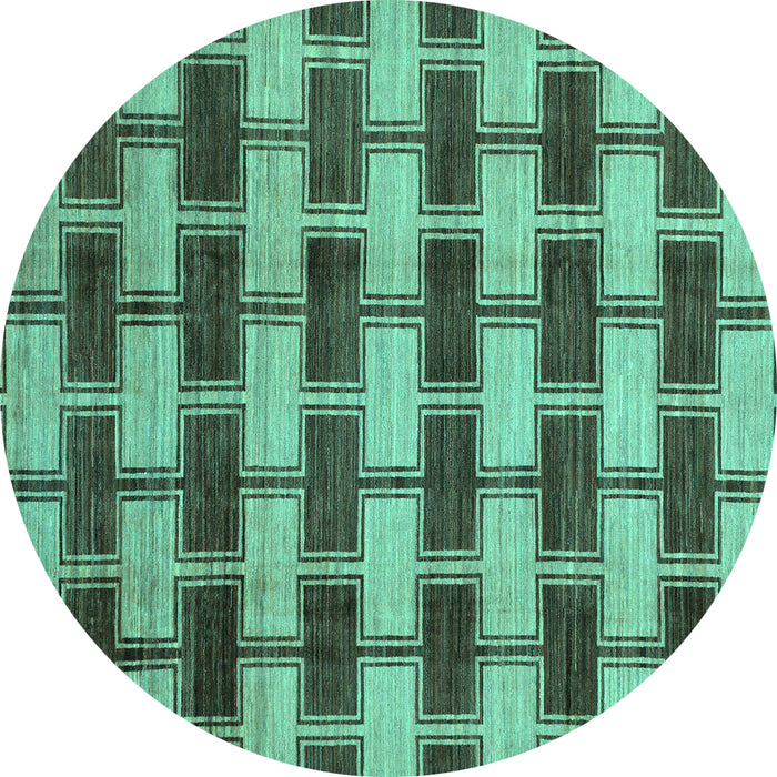 Round Machine Washable Abstract Turquoise Modern Area Rugs, wshabs212turq