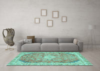 Machine Washable Abstract Turquoise Modern Rug, wshabs2130turq