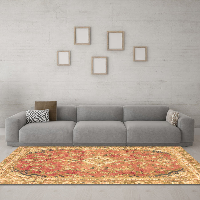 Machine Washable Abstract Brown Modern Rug in a Living Room,, wshabs2130brn