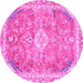 Round Machine Washable Abstract Pink Modern Rug, wshabs2130pnk