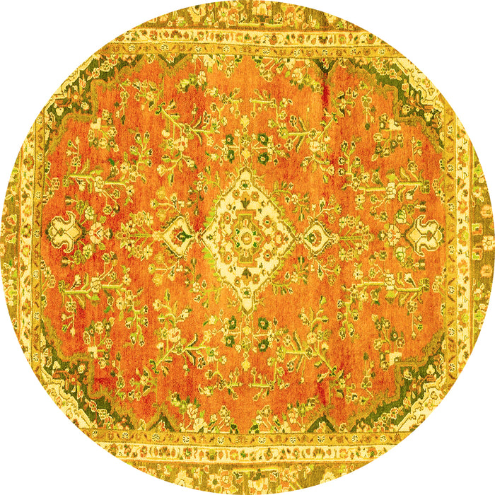 Round Machine Washable Abstract Yellow Modern Rug, wshabs2130yw