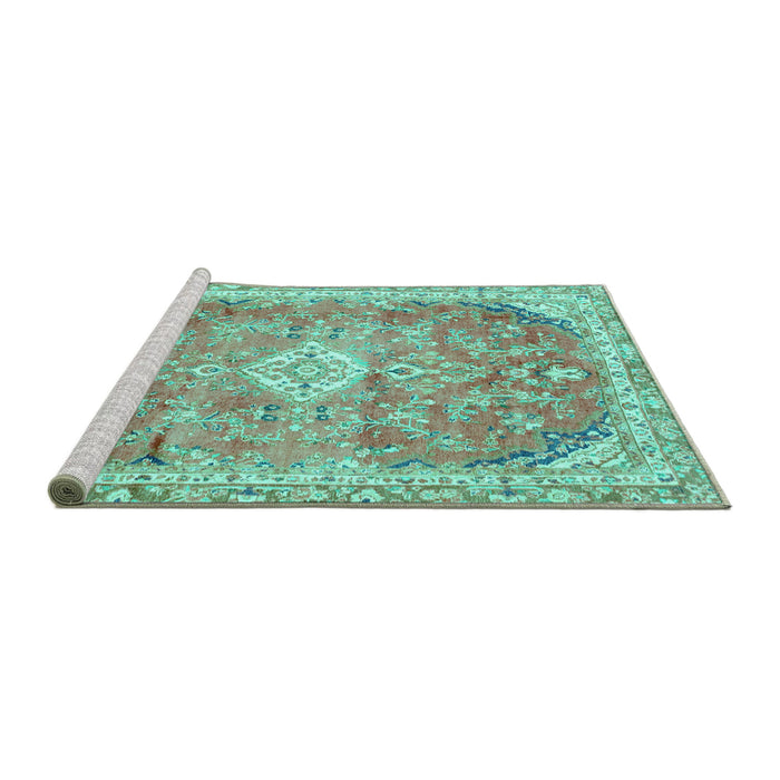 Sideview of Machine Washable Abstract Turquoise Modern Area Rugs, wshabs2130turq