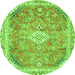 Round Machine Washable Abstract Green Modern Area Rugs, wshabs2130grn