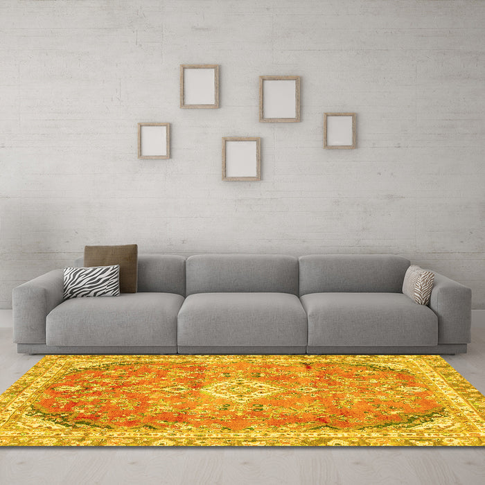 Machine Washable Abstract Yellow Modern Rug in a Living Room, wshabs2130yw