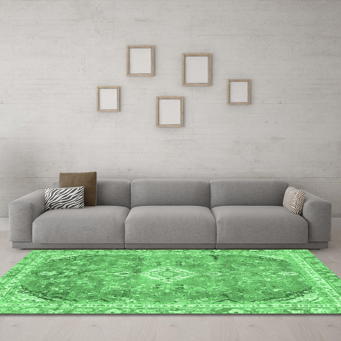 Machine Washable Abstract Emerald Green Modern Area Rugs in a Living Room,, wshabs2130emgrn