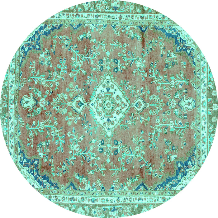 Round Machine Washable Abstract Turquoise Modern Area Rugs, wshabs2130turq