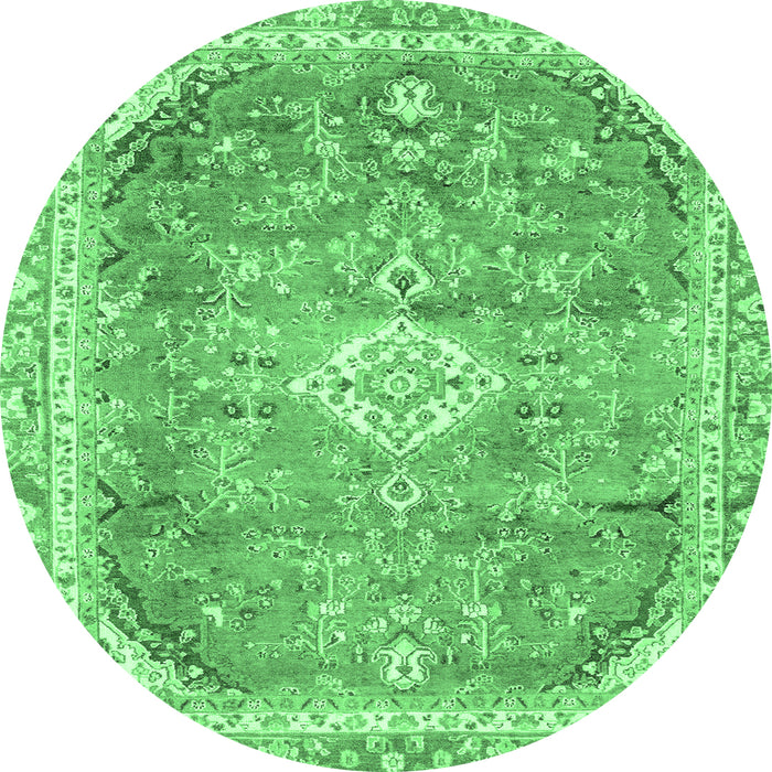 Round Machine Washable Abstract Emerald Green Modern Area Rugs, wshabs2130emgrn