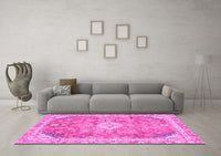 Machine Washable Abstract Pink Modern Rug, wshabs2130pnk