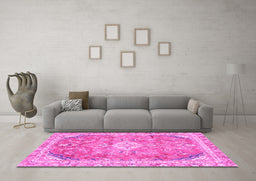 Machine Washable Abstract Pink Modern Rug in a Living Room, wshabs2130pnk