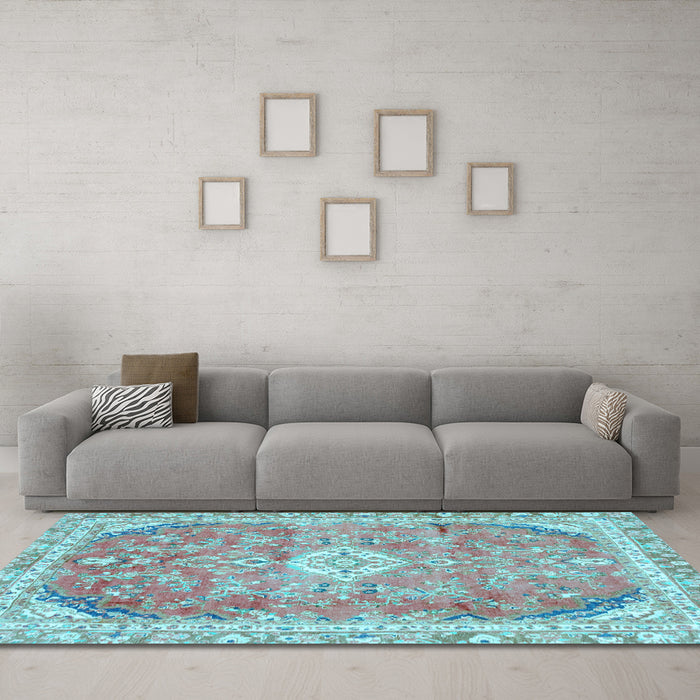 Machine Washable Abstract Light Blue Modern Rug in a Living Room, wshabs2130lblu