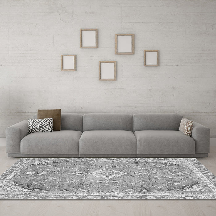 Machine Washable Abstract Gray Modern Rug in a Living Room,, wshabs2130gry