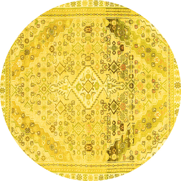 Round Machine Washable Abstract Yellow Modern Rug, wshabs2131yw