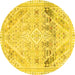 Round Machine Washable Abstract Yellow Modern Rug, wshabs2131yw