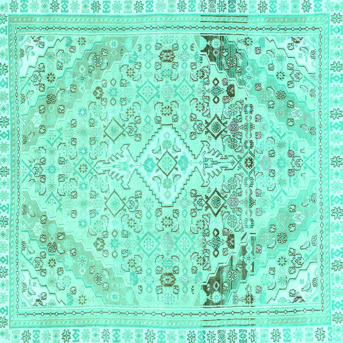 Square Machine Washable Abstract Turquoise Modern Area Rugs, wshabs2131turq
