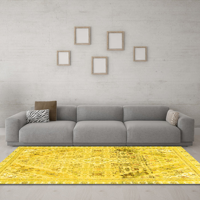 Machine Washable Abstract Yellow Modern Rug in a Living Room, wshabs2131yw