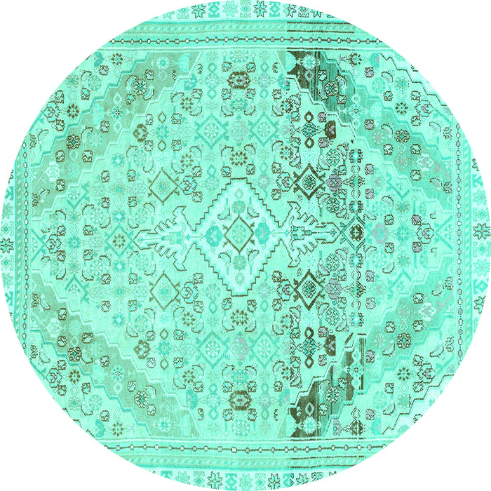 Round Abstract Turquoise Modern Rug, abs2131turq
