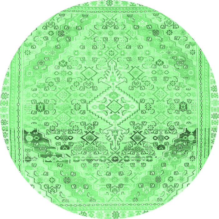 Round Machine Washable Abstract Emerald Green Modern Area Rugs, wshabs2131emgrn