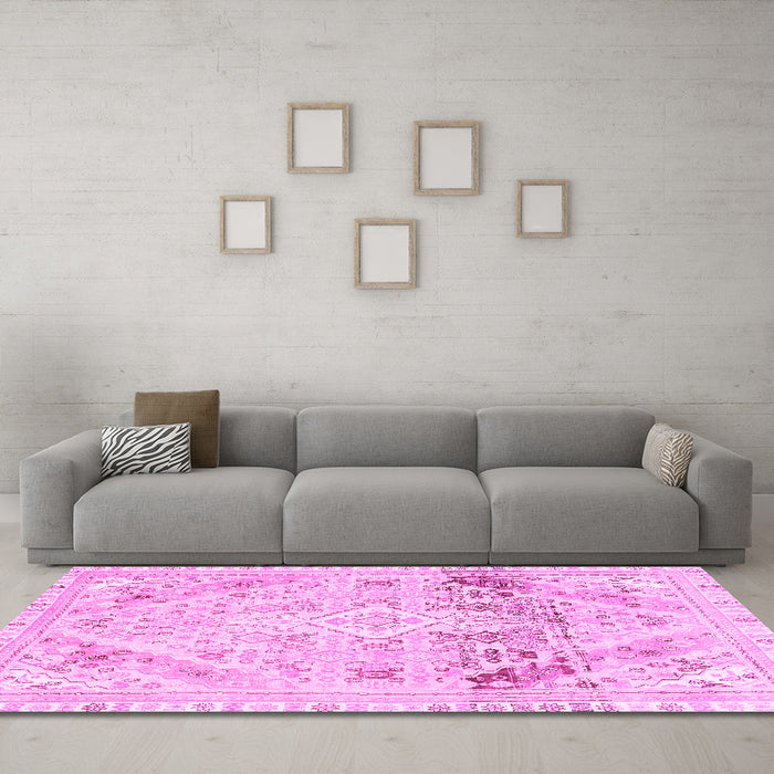 Machine Washable Abstract Pink Modern Rug in a Living Room, wshabs2131pnk