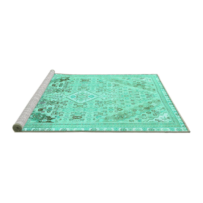 Sideview of Machine Washable Abstract Turquoise Modern Area Rugs, wshabs2131turq