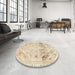 Round Abstract Brown Modern Rug in a Office, abs2131