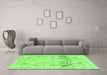 Machine Washable Abstract Green Modern Area Rugs in a Living Room,, wshabs2131grn