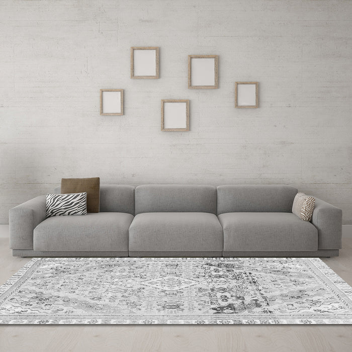Machine Washable Abstract Gray Modern Rug in a Living Room,, wshabs2131gry