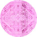 Round Machine Washable Abstract Pink Modern Rug, wshabs2131pnk