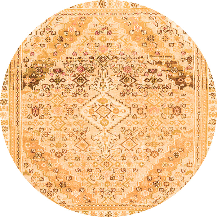 Round Machine Washable Abstract Orange Modern Area Rugs, wshabs2131org