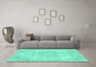 Machine Washable Abstract Turquoise Modern Area Rugs in a Living Room,, wshabs2132turq