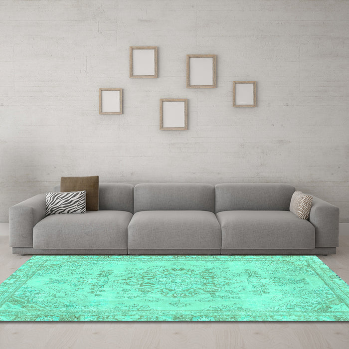 Machine Washable Abstract Turquoise Modern Area Rugs in a Living Room,, wshabs2132turq