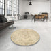 Round Machine Washable Abstract Khaki Gold Rug in a Office, wshabs2132