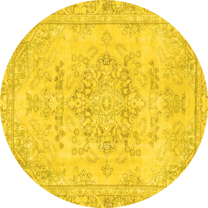 Round Machine Washable Abstract Yellow Modern Rug, wshabs2132yw