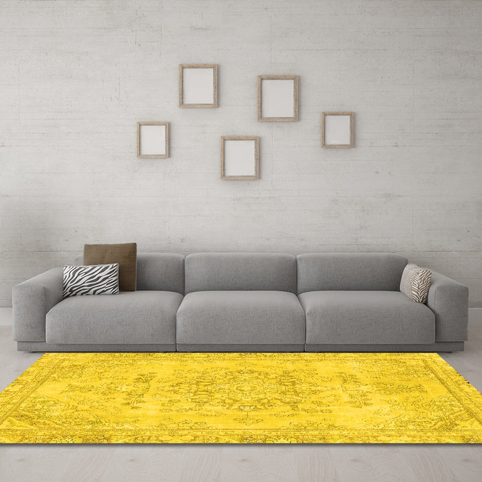 Machine Washable Abstract Yellow Modern Rug in a Living Room, wshabs2132yw