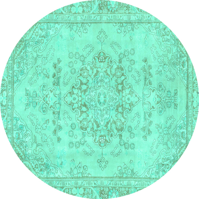 Round Machine Washable Abstract Turquoise Modern Area Rugs, wshabs2132turq