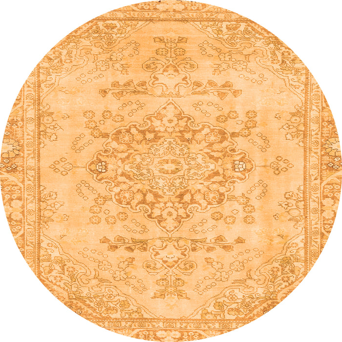 Round Machine Washable Abstract Orange Modern Area Rugs, wshabs2132org
