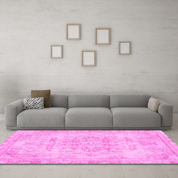 Machine Washable Abstract Pink Modern Rug in a Living Room, wshabs2132pnk