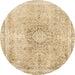 Round Machine Washable Abstract Brown Gold Rug, wshabs2133