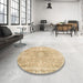 Round Machine Washable Abstract Brown Gold Rug in a Office, wshabs2133