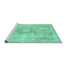 Sideview of Machine Washable Abstract Turquoise Modern Area Rugs, wshabs2133turq