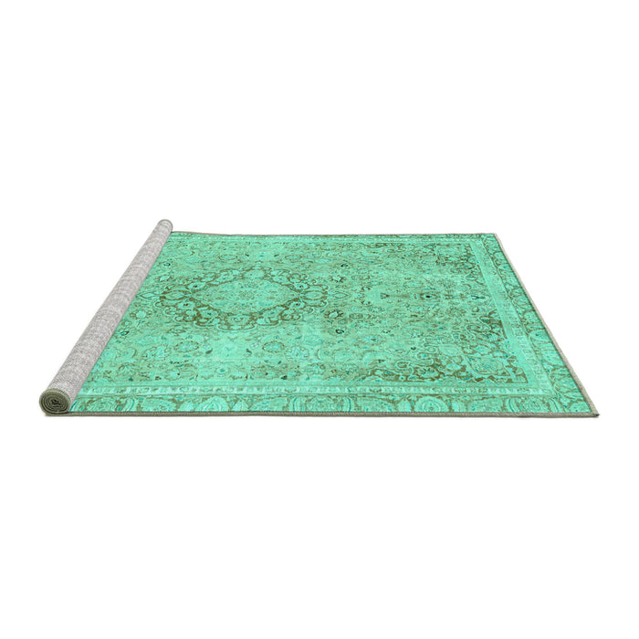 Sideview of Machine Washable Abstract Turquoise Modern Area Rugs, wshabs2133turq