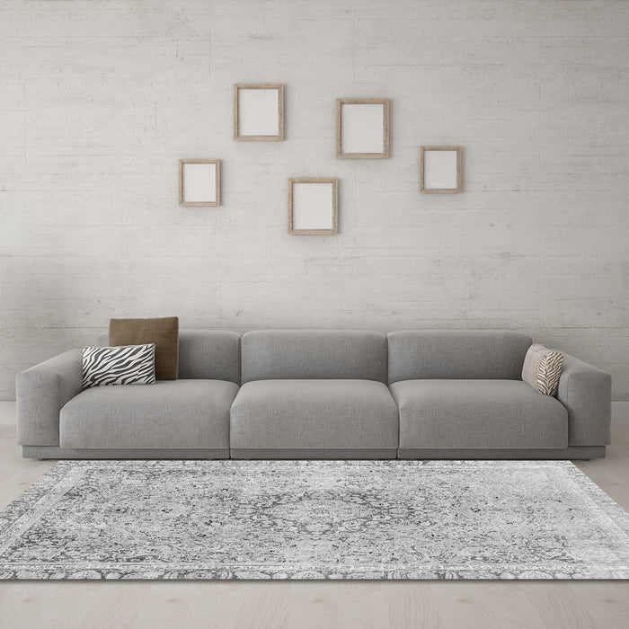 Machine Washable Abstract Gray Modern Rug in a Living Room,, wshabs2133gry