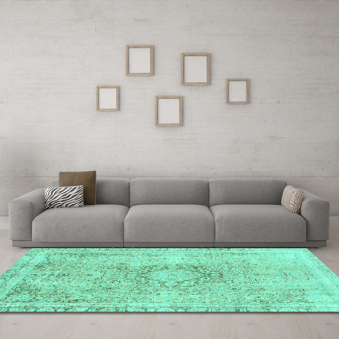 Machine Washable Abstract Turquoise Modern Area Rugs in a Living Room,, wshabs2133turq