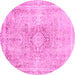 Round Machine Washable Abstract Pink Modern Rug, wshabs2133pnk