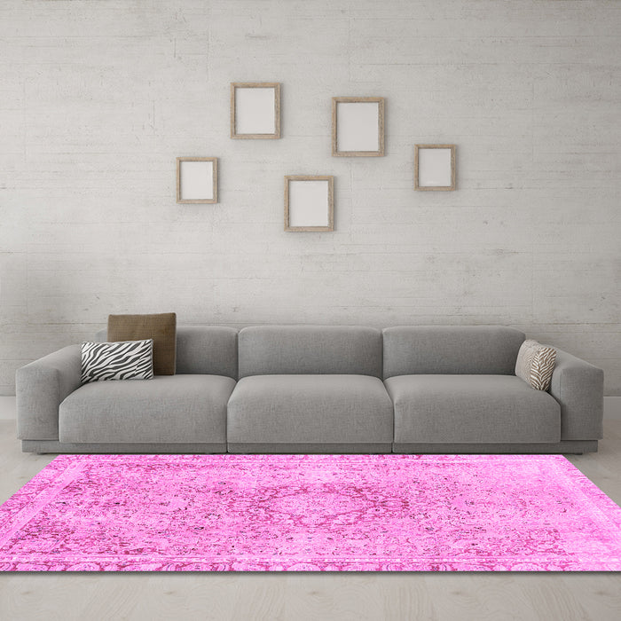 Machine Washable Abstract Pink Modern Rug in a Living Room, wshabs2133pnk