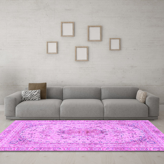 Machine Washable Abstract Purple Modern Area Rugs in a Living Room, wshabs2134pur