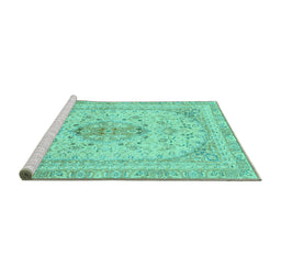 Sideview of Machine Washable Abstract Turquoise Modern Area Rugs, wshabs2134turq