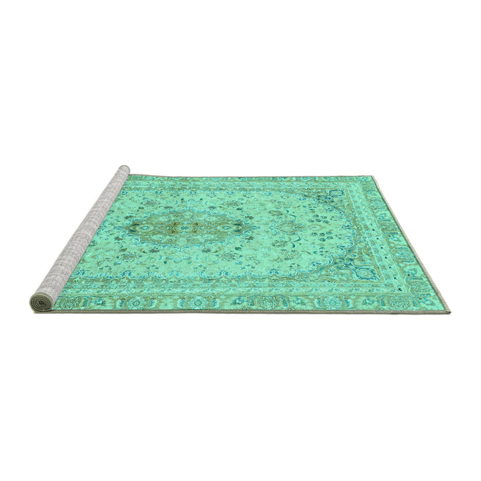 Sideview of Machine Washable Abstract Turquoise Modern Area Rugs, wshabs2134turq
