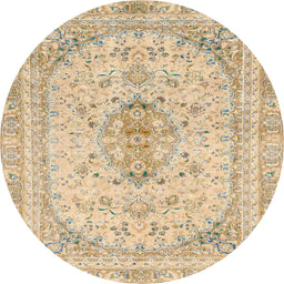 Round Abstract Brown Gold Modern Rug, abs2134