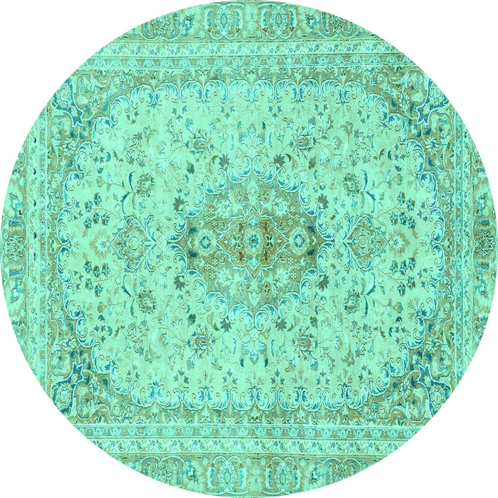 Round Abstract Turquoise Modern Rug, abs2134turq