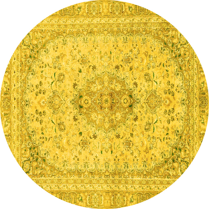 Round Abstract Yellow Modern Rug, abs2134yw
